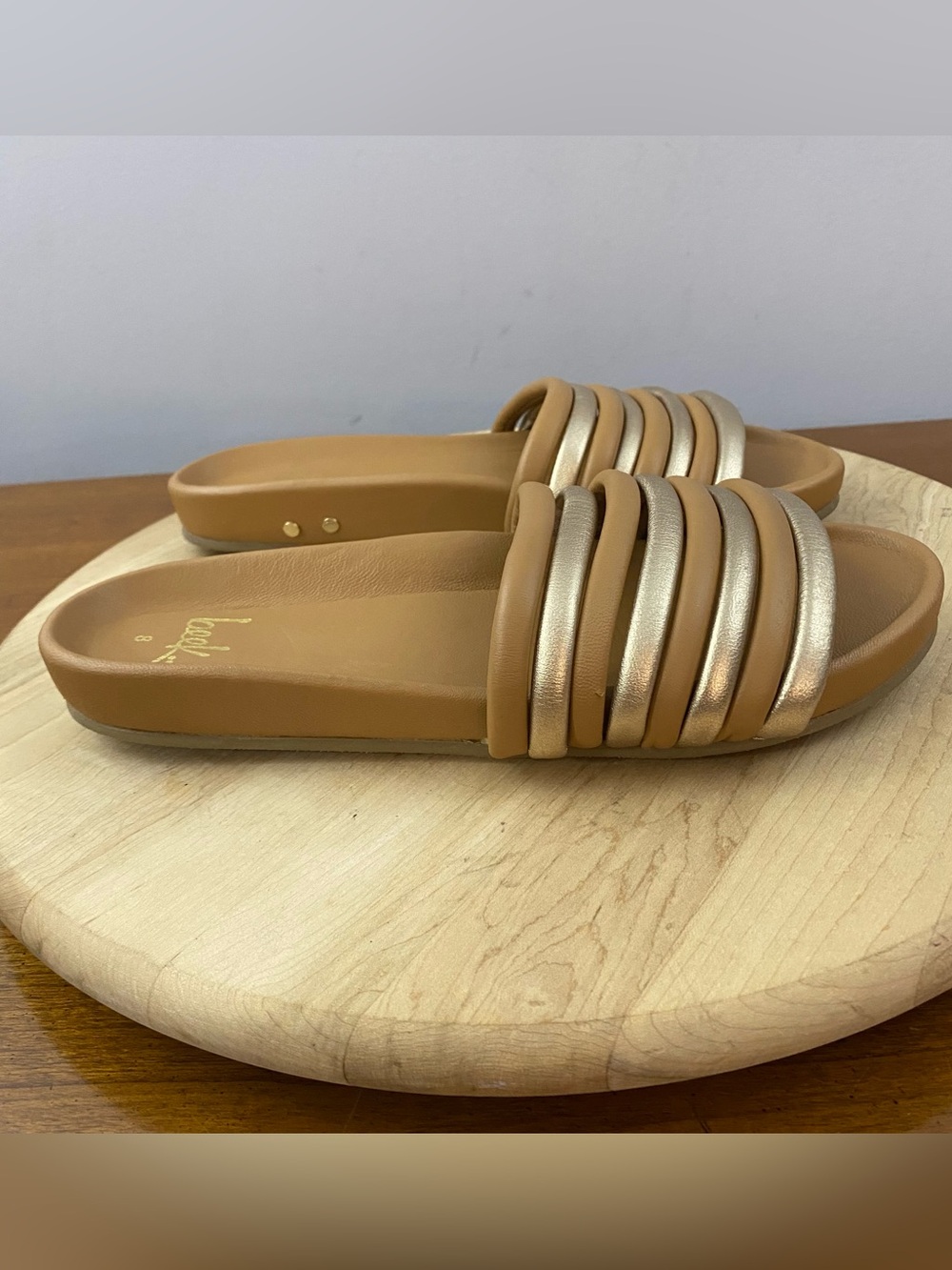 Beek Gold and Tan Slide Sandals - Women's Casual Slides